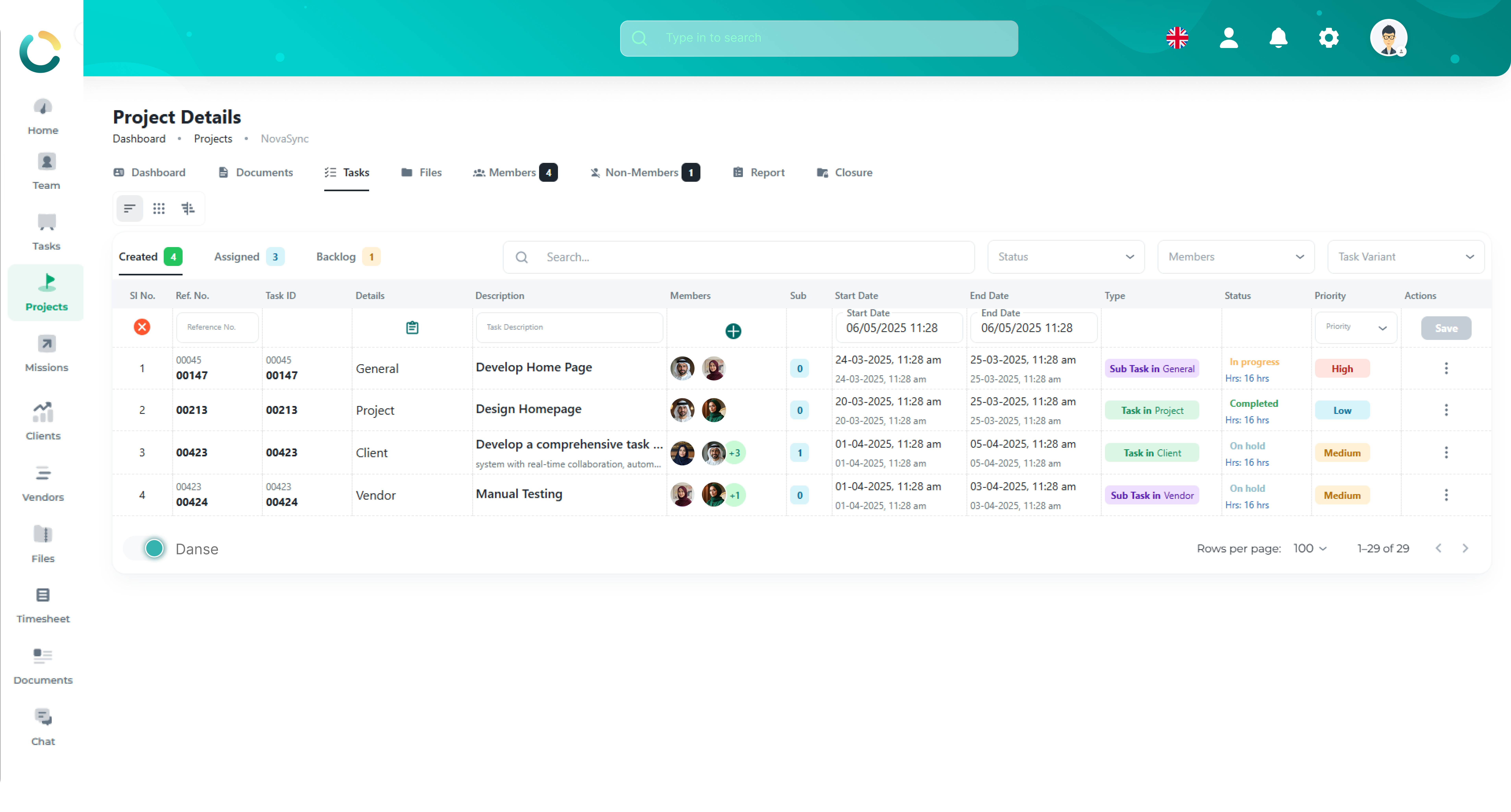 TAIRRAGO Project Task Management